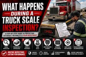 Illustration of a step-by-step truck scale inspection process